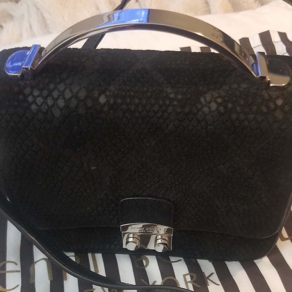 Henri Bendel Stella Crossbody Black Suede Snakeskin